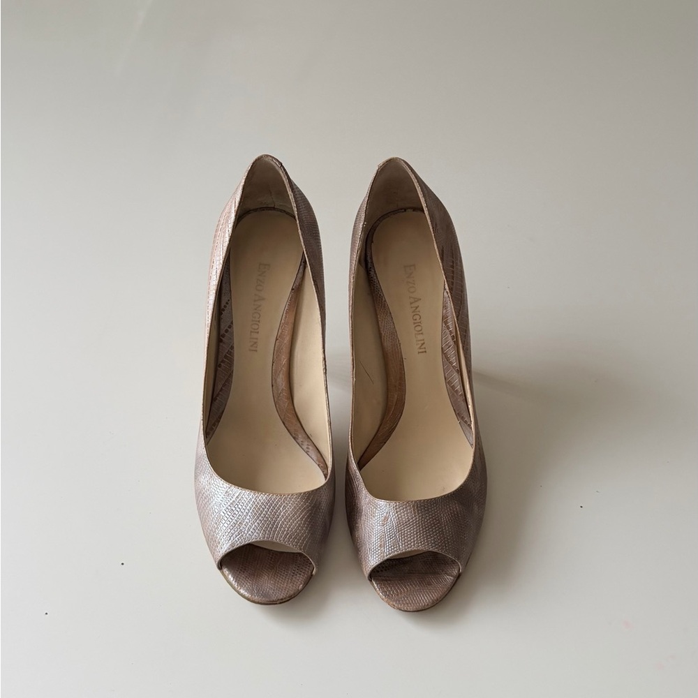 Enzo Angiolini Metallic Peep-Toe Heels